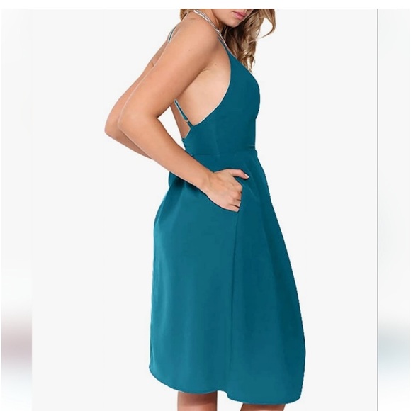 NWT Elia Cher Spaghetti Strap Teal Dress Size 4-6 Summer Sun Dress Pleated - Picture 11 of 13